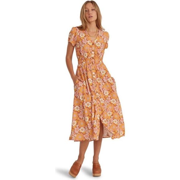 ✨Marine Layer Annika Floral Print Smocked Midi Sz XS Dress✨ - Picture 2 of 14